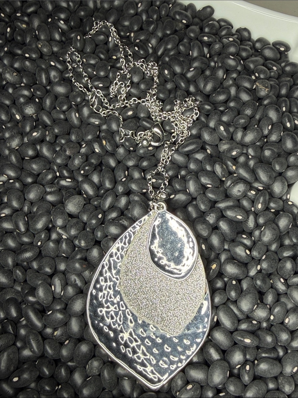 18in Silver Layered Teardrop Pendant Necklace - Women Jewelry